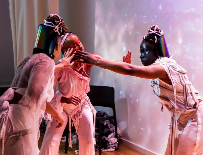 L-R: Tendayi Kuumba, Jasmine Hearn, and Ni'Ja Whitson in Marjani Forté's 